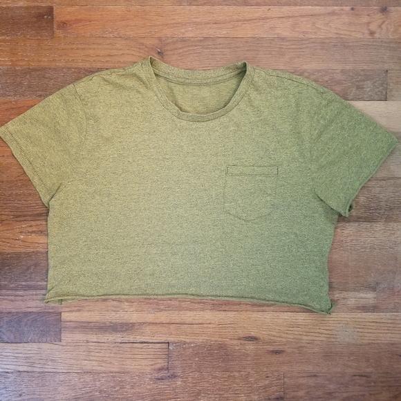 Vintage Single Stitch Blow Out Cropped Tee Pocket Army Green Distressed Thin - Picture 6 of 9